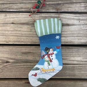 HAND PAINTED CHRISTMAS STOCKING METAL DECOR WALL ART